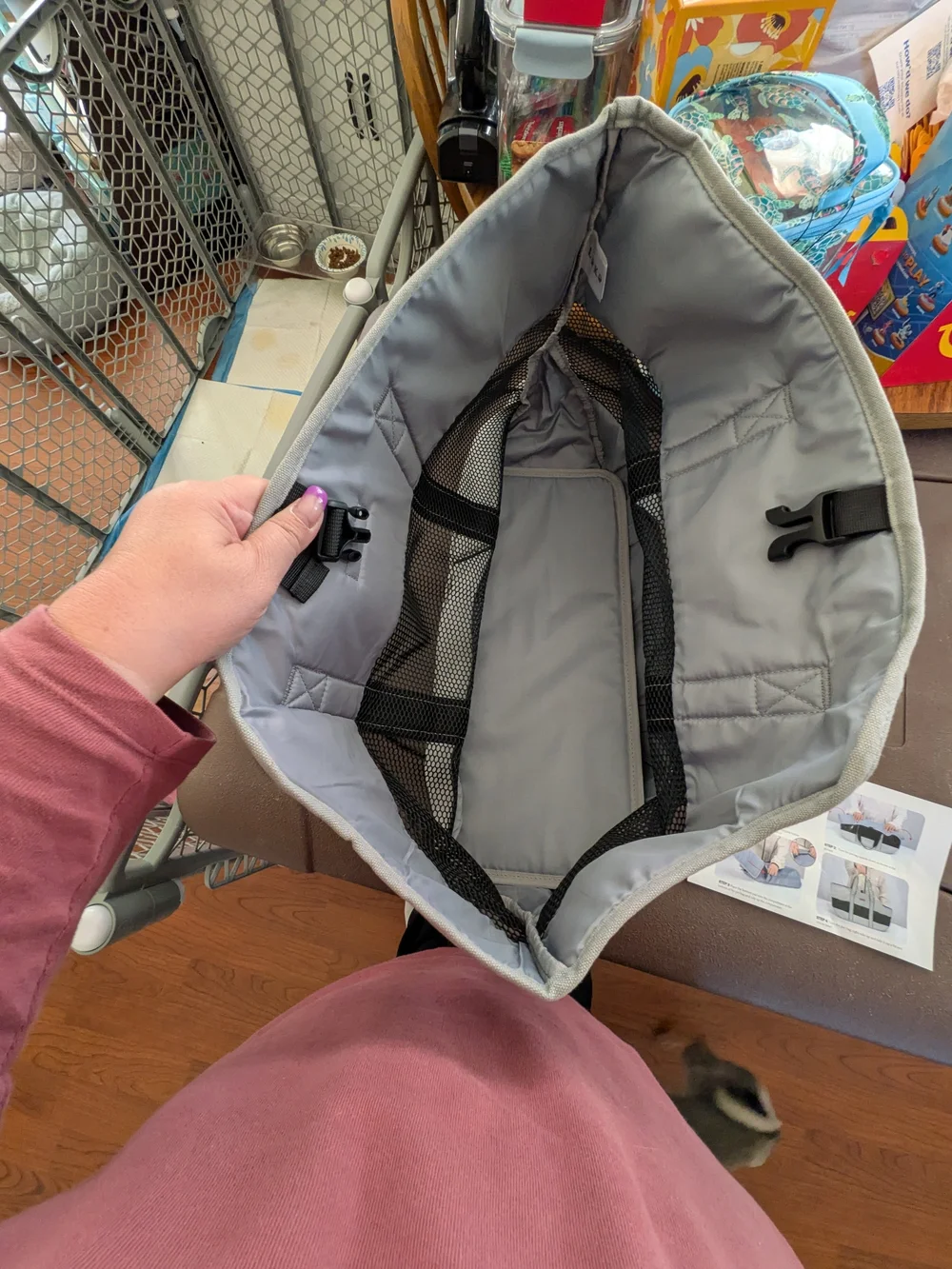 Canvas Tote Bag with Mesh Panel - Gray